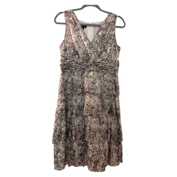 TALBOTS sleeveless dress, gray & subtle violet, lined, fit and flare, tiers. - Picture 1 of 8